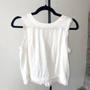 Francesca's Harper Heritage White Linen Sleeveless Top with Button back detail